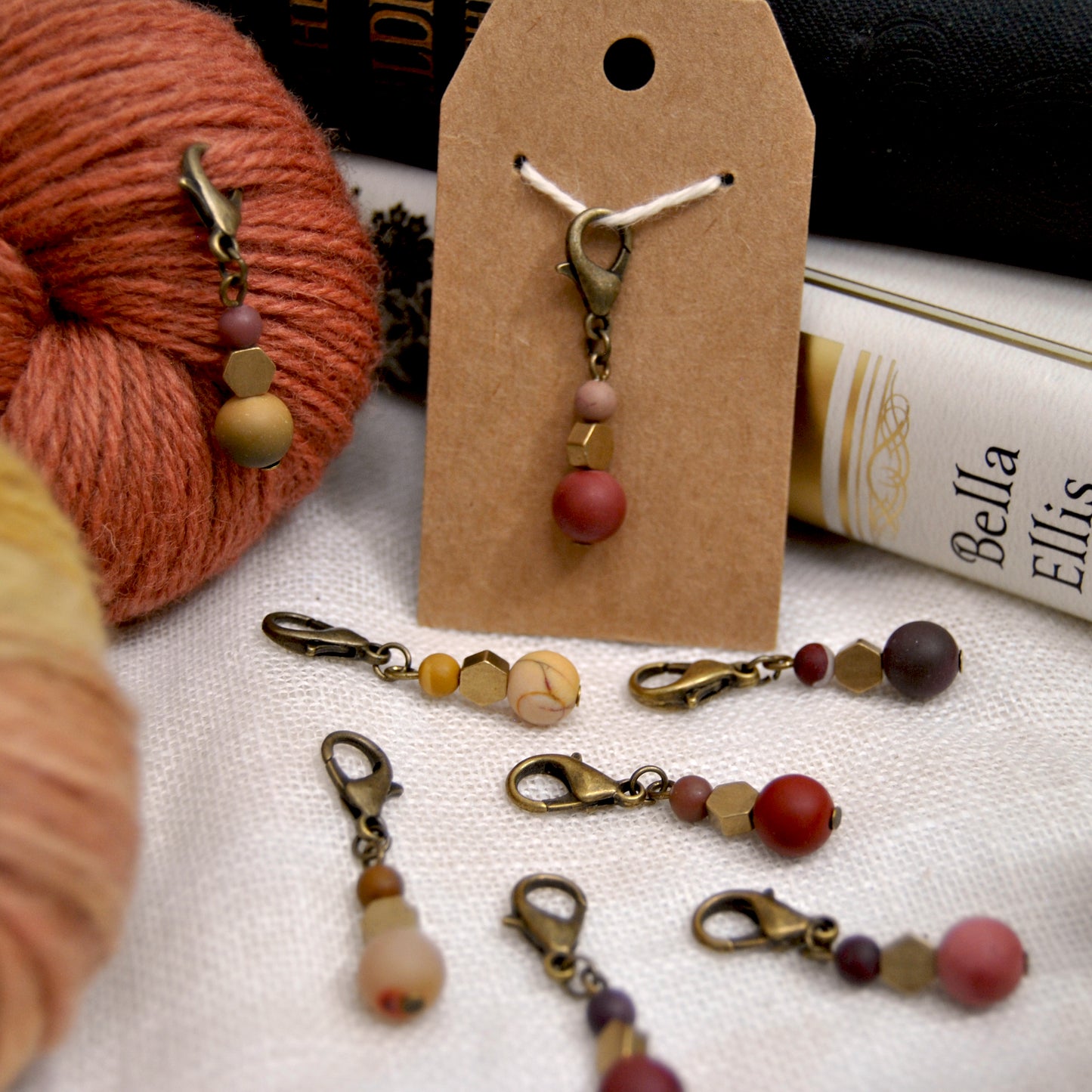 Natural mookaite stitch marker
