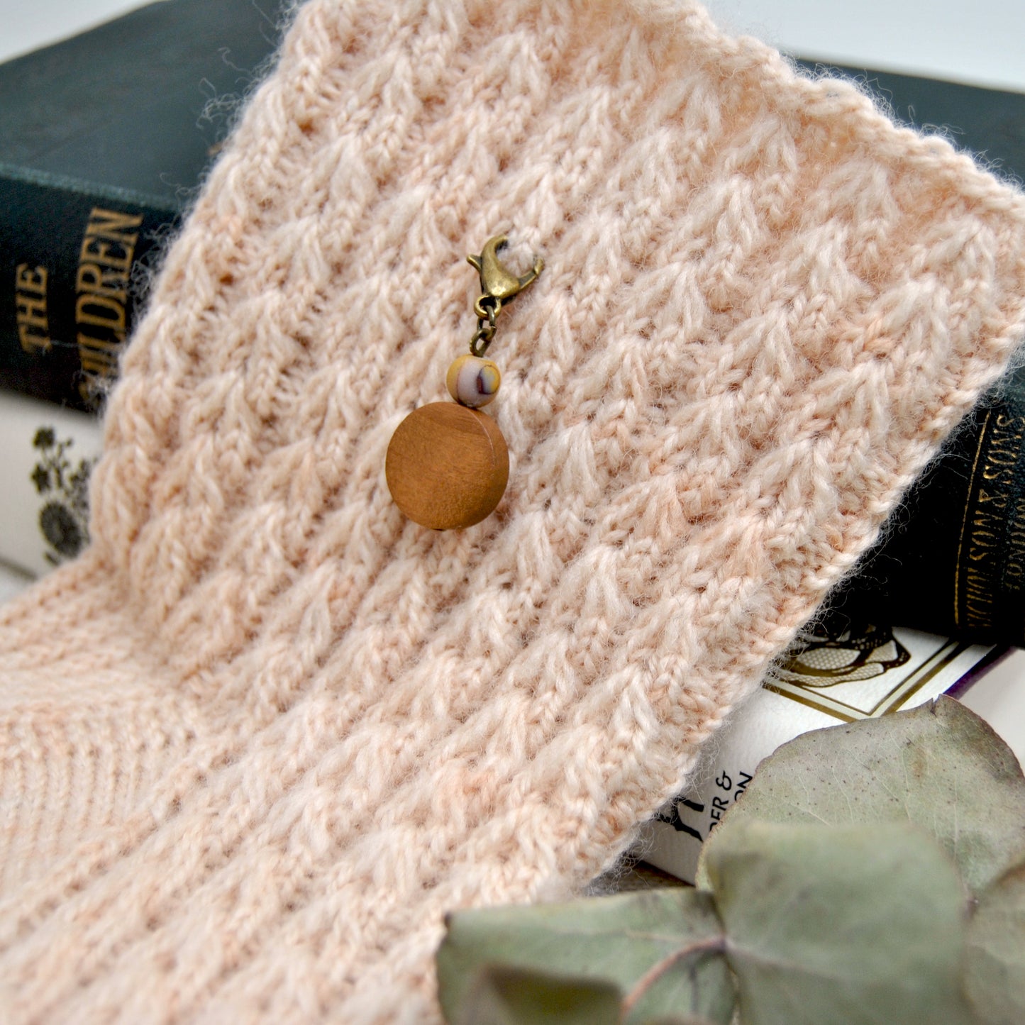 Natural mookaite and wood stitch marker