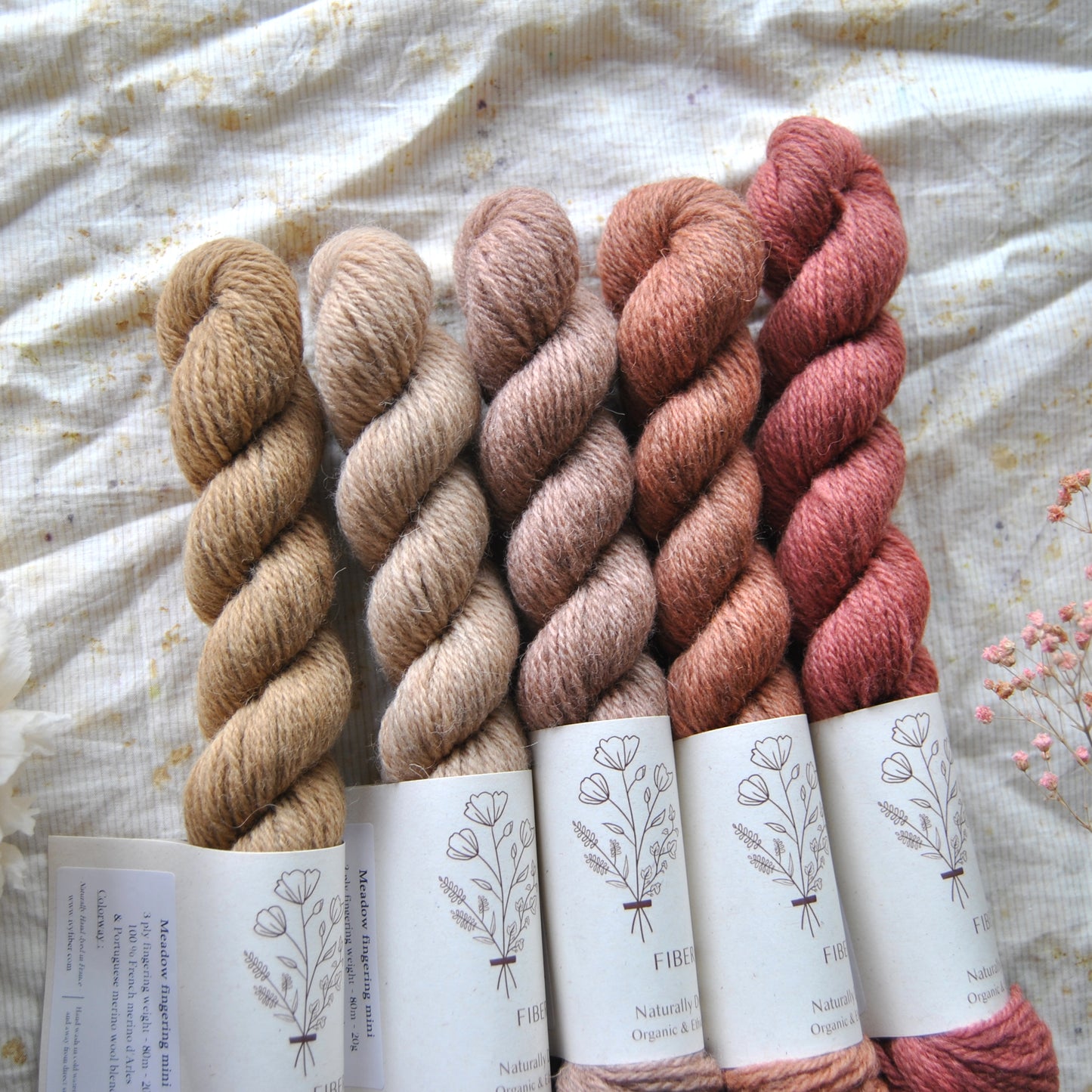 5 mini skeins fade Cherry picking - MEADOW fingering