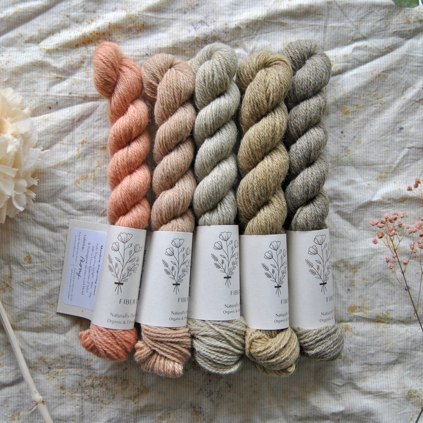 5 mini skeins fade Faded roses - MEADOW fingering