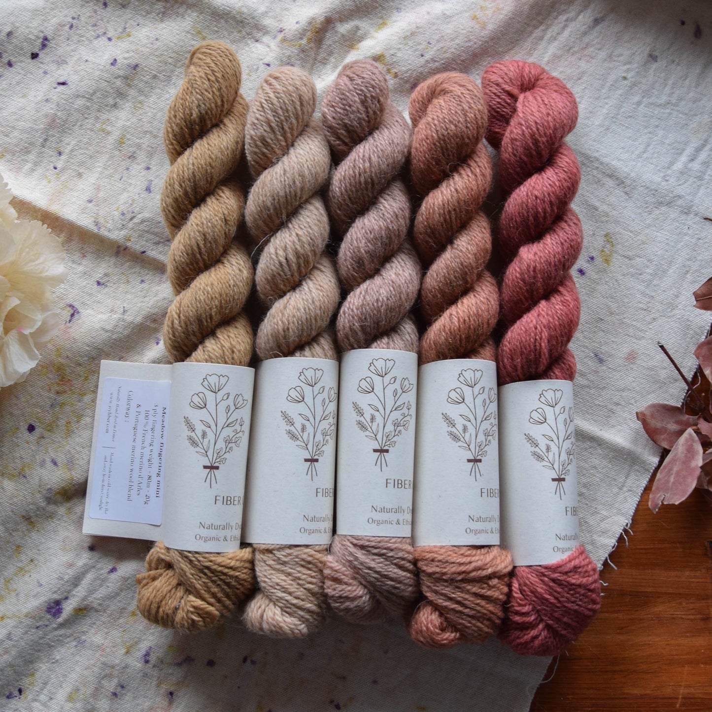 5 mini skeins fade Cherry picking - MEADOW fingering
